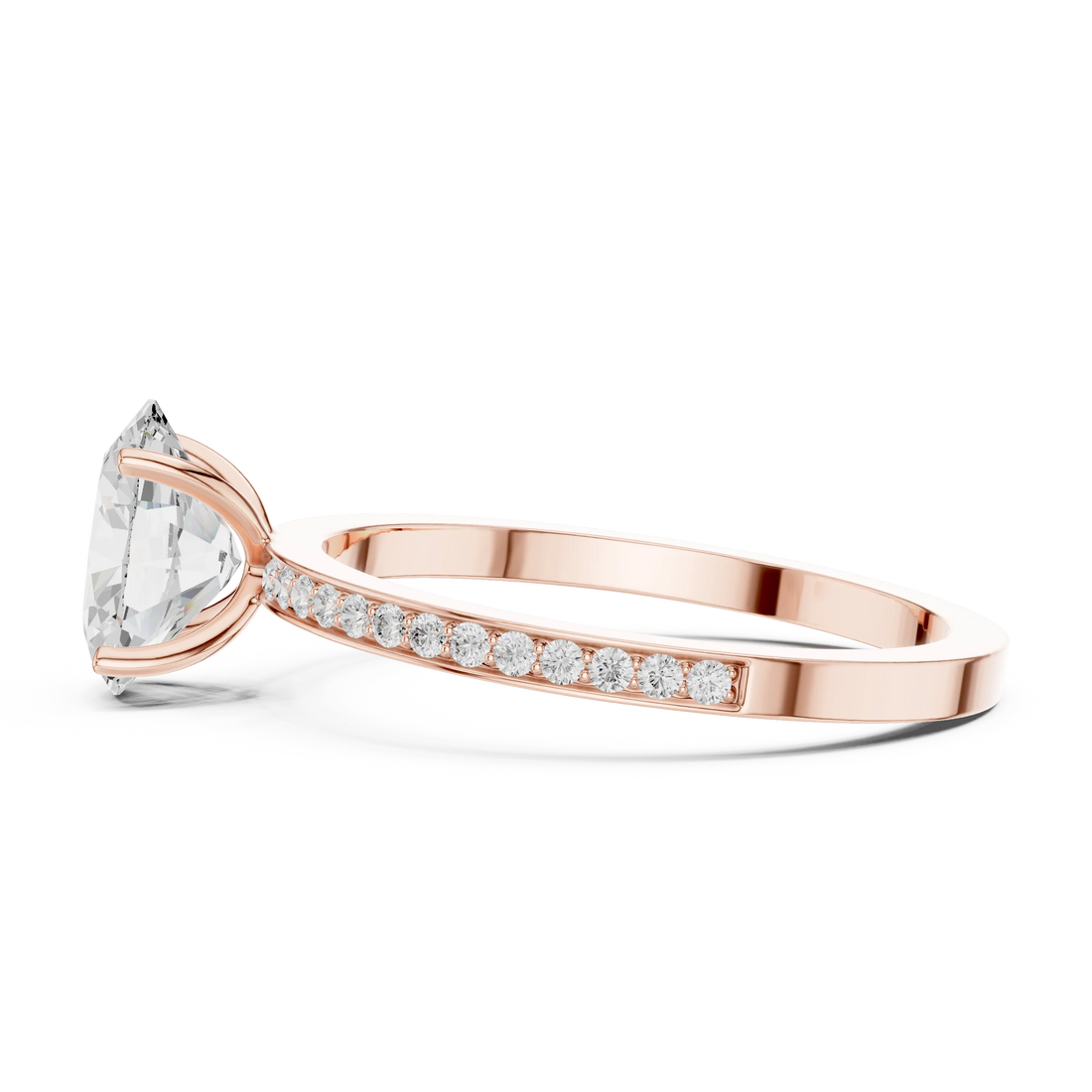 Oval-Cut Diamond Hidden Halo Engagement Ring with Pave Band