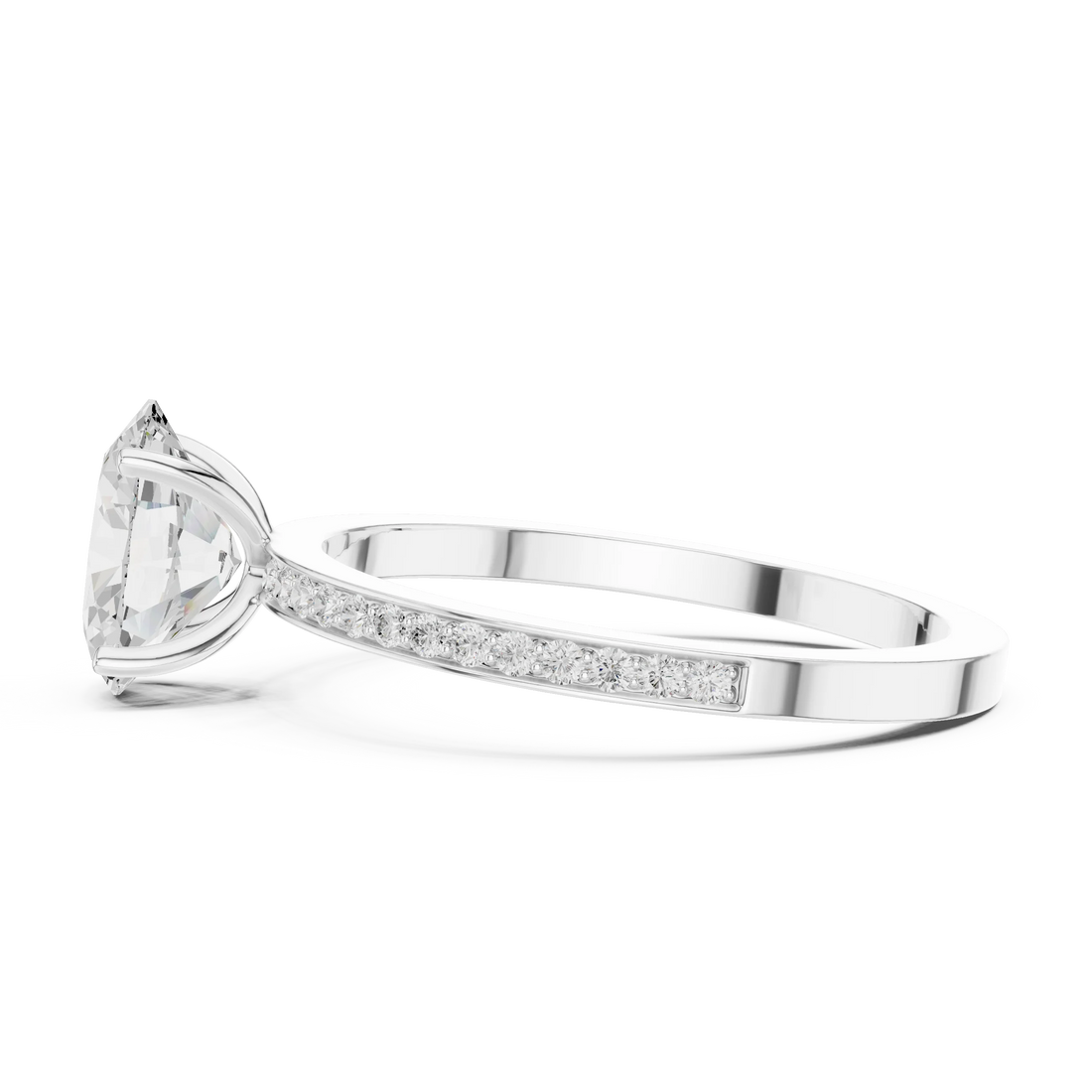 Oval-Cut Diamond Hidden Halo Engagement Ring with Pave Band
