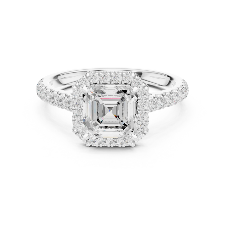 Asscher Shape Diamond Halo Engagement Ring