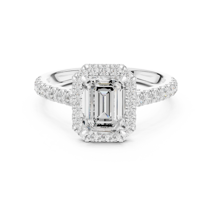 Emerald Shape Diamond Halo Engagement Ring