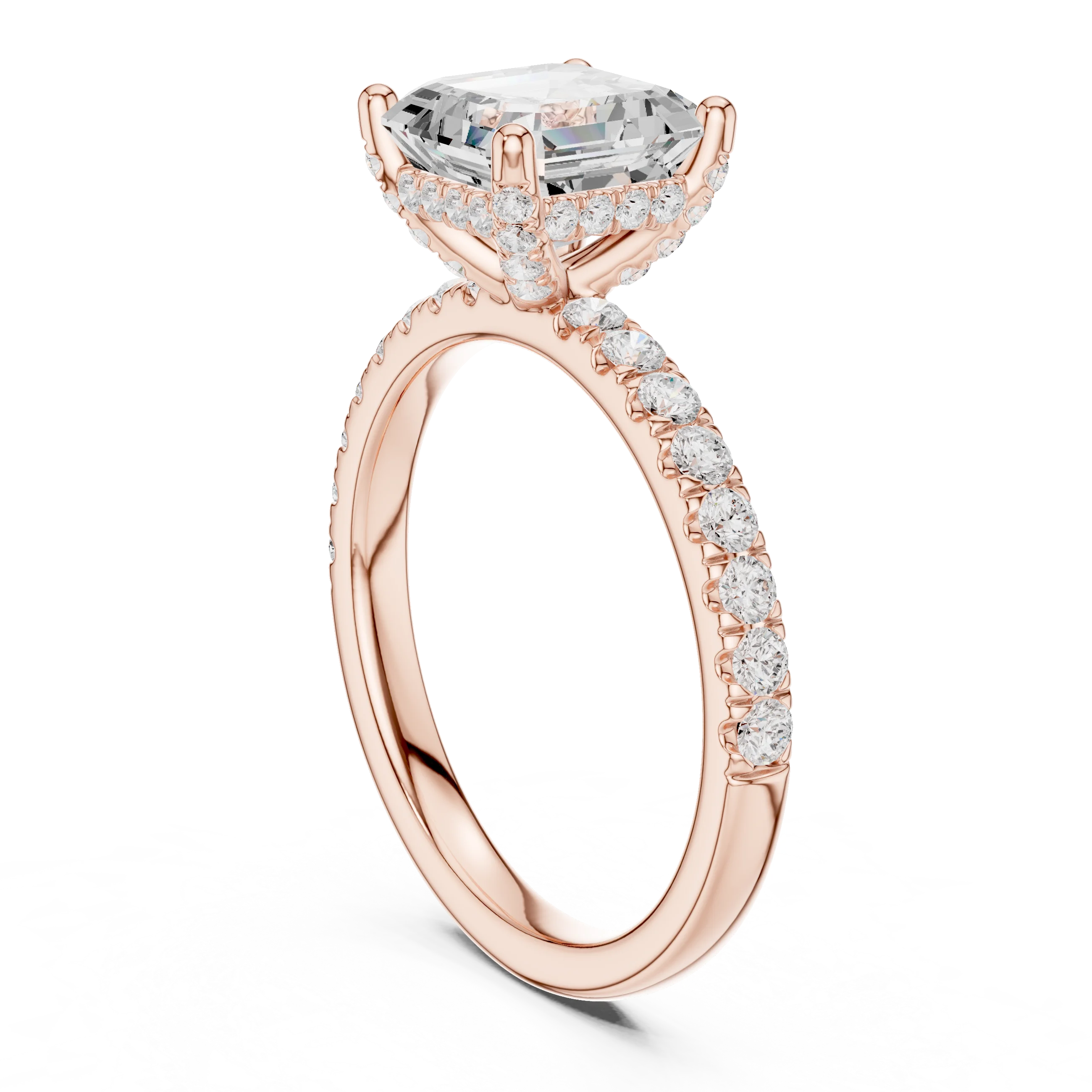 Asscher Diamond Engagement Ring With Pave Band