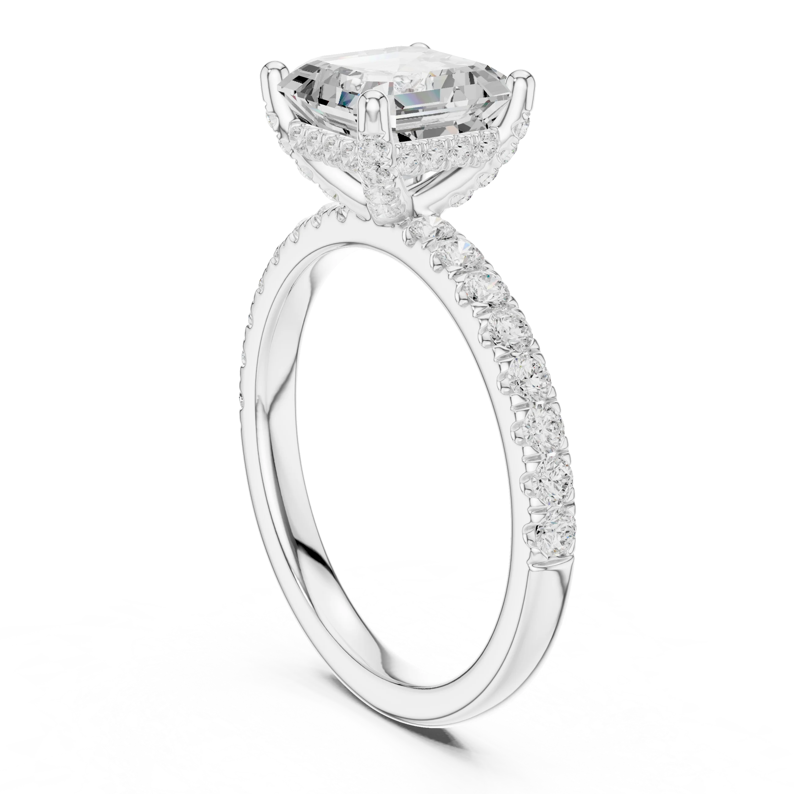 Asscher Diamond Engagement Ring With Pave Band