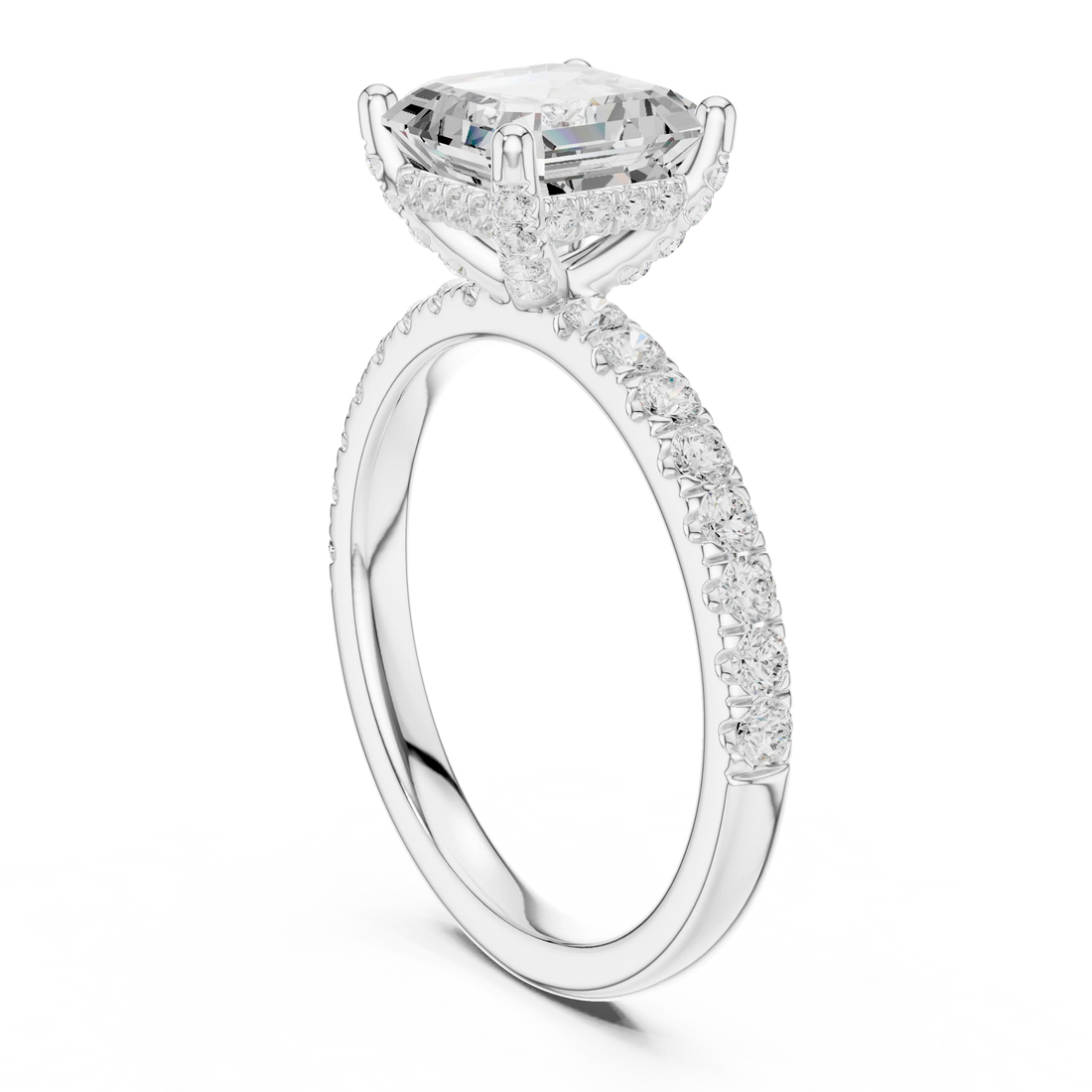 Asscher Diamond Engagement Ring With Pave Band
