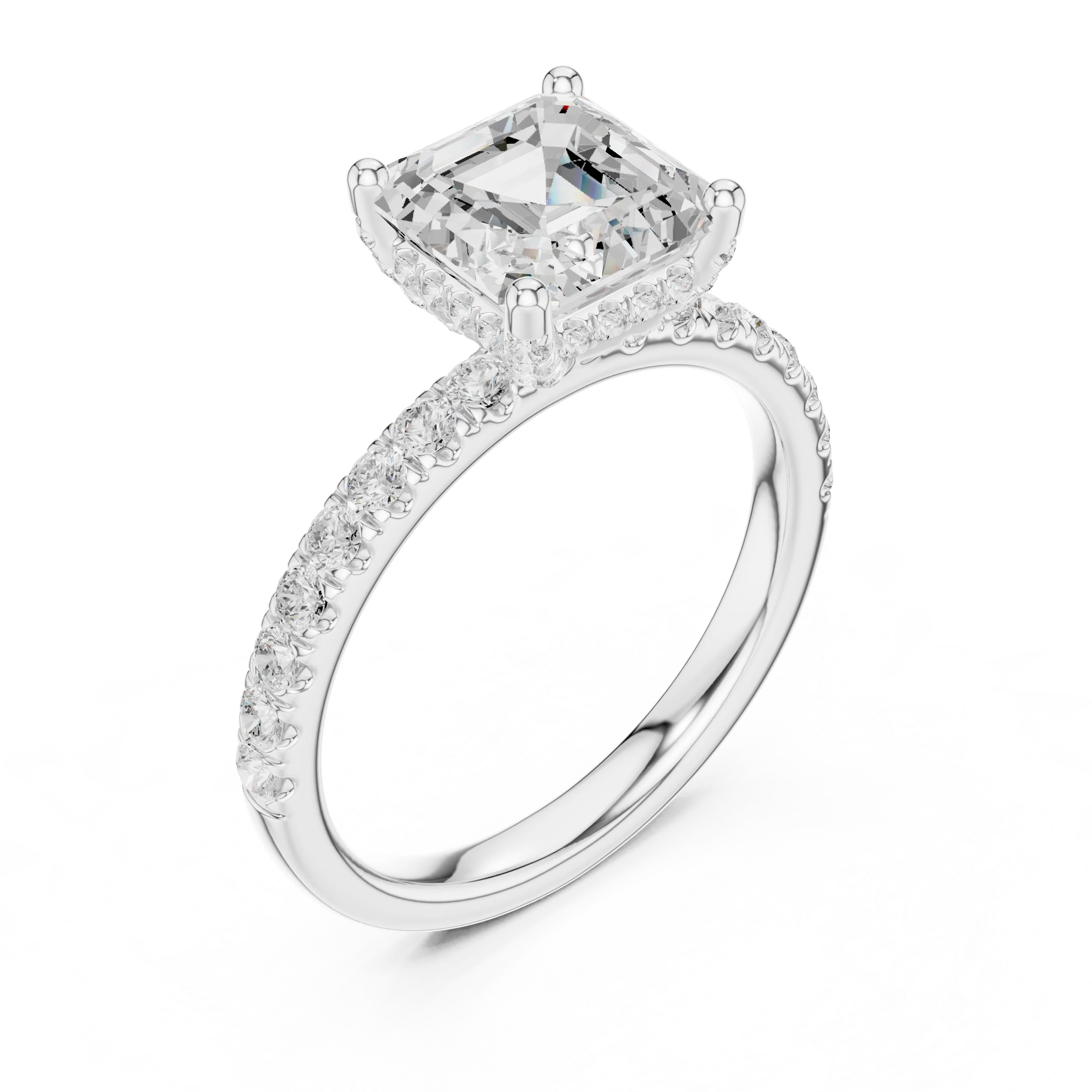 Asscher Diamond Engagement Ring With Pave Band