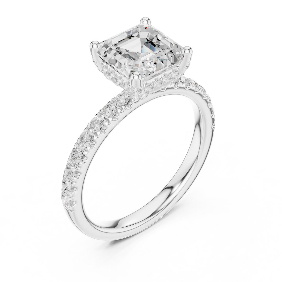 Asscher Diamond Engagement Ring With Pave Band