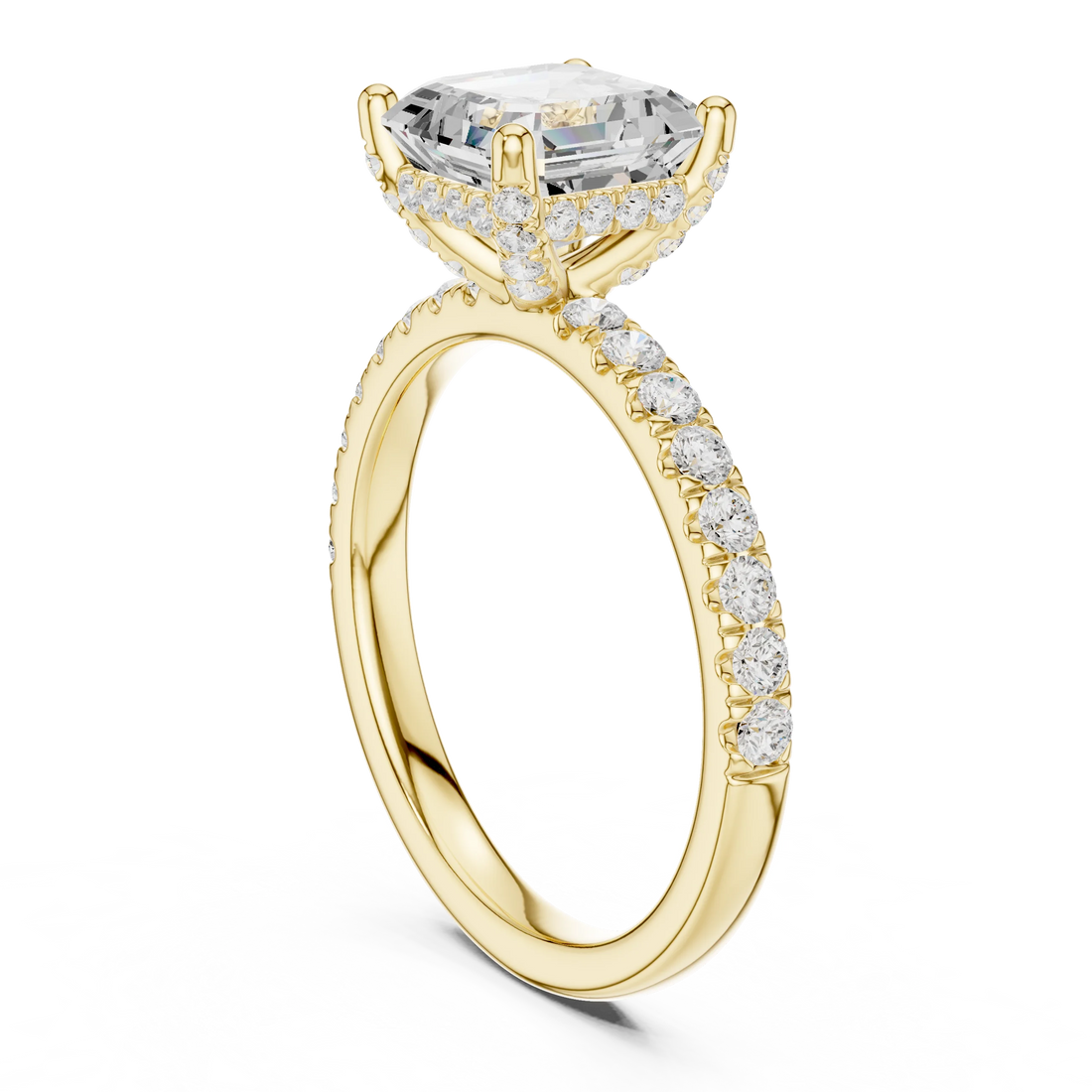 Asscher Diamond Engagement Ring With Pave Band