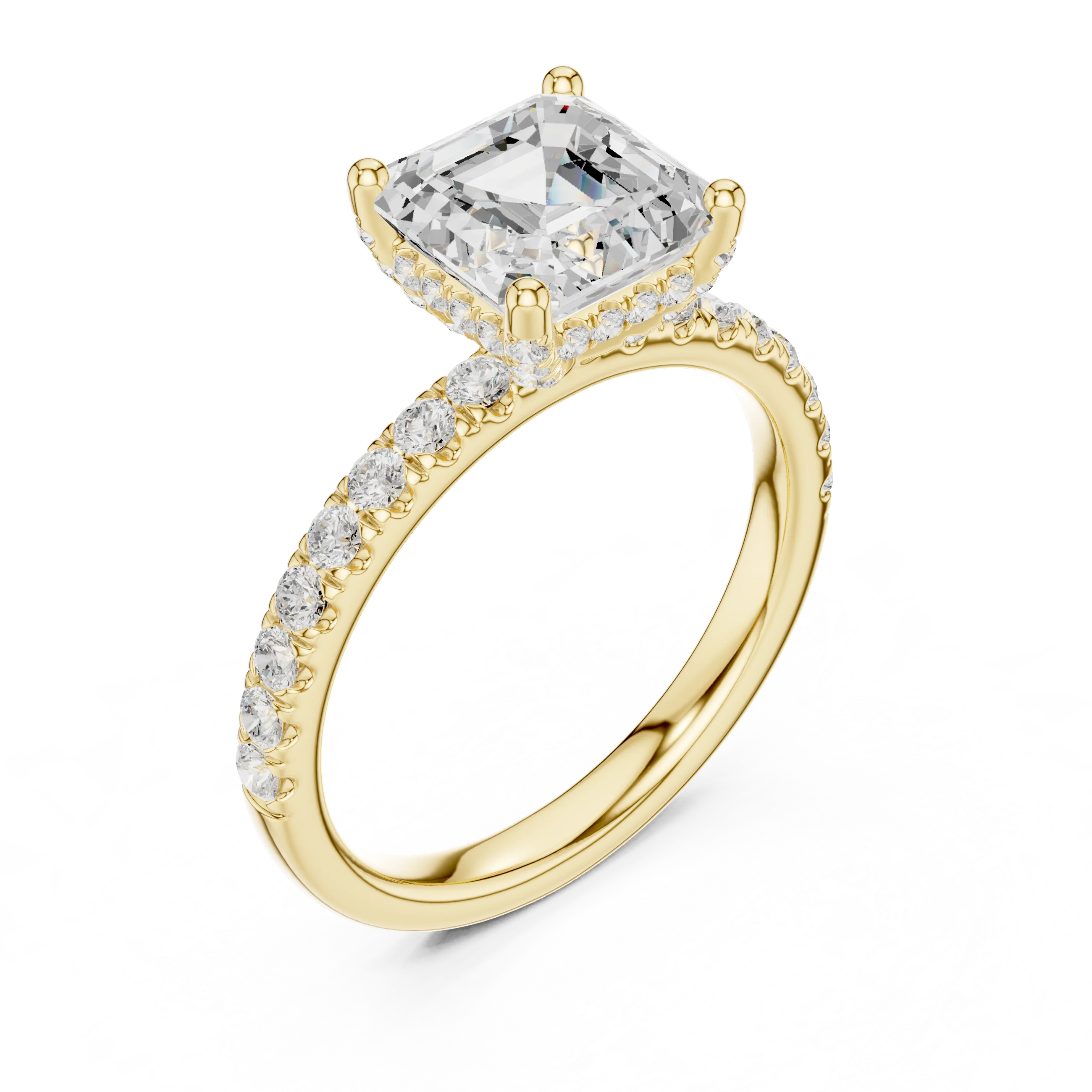 Asscher Diamond Engagement Ring With Pave Band