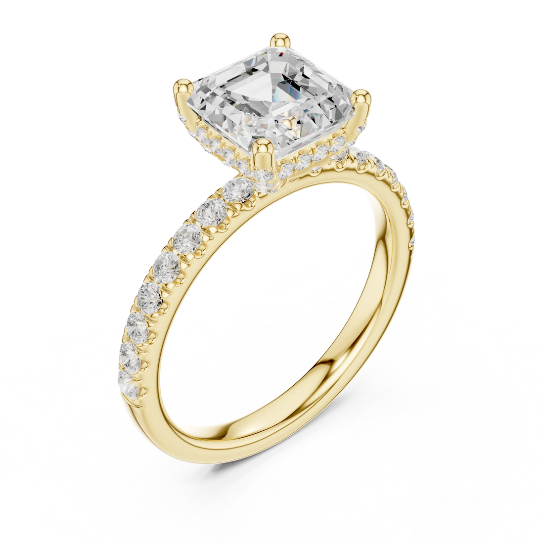 Asscher Diamond Engagement Ring With Pave Band