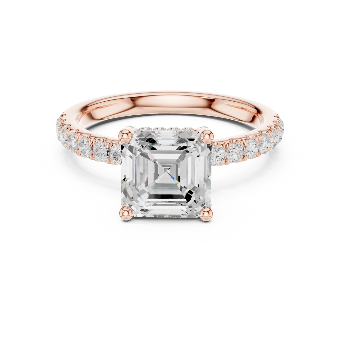 Asscher Diamond Engagement Ring With Pave Band