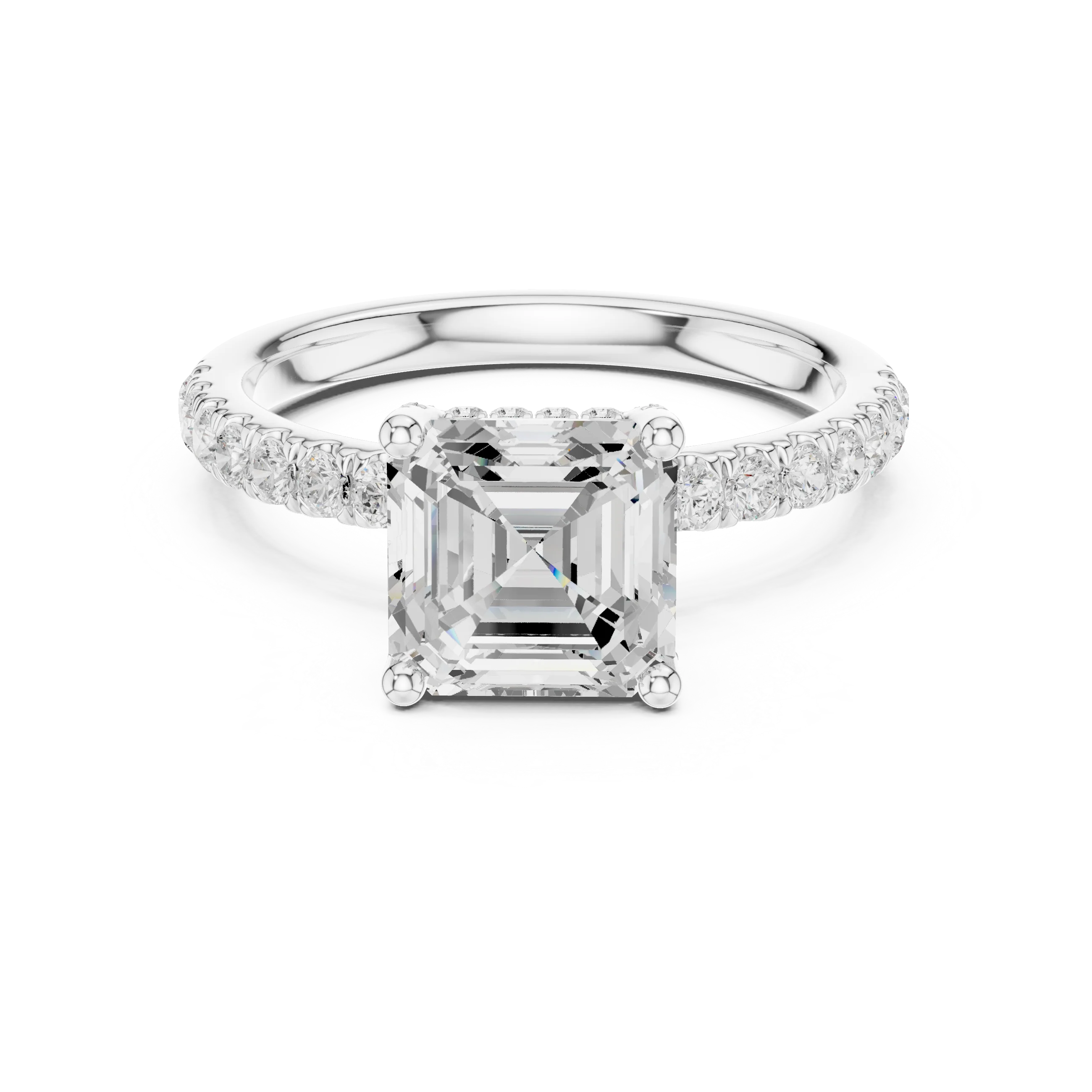 Asscher Diamond Engagement Ring With Pave Band
