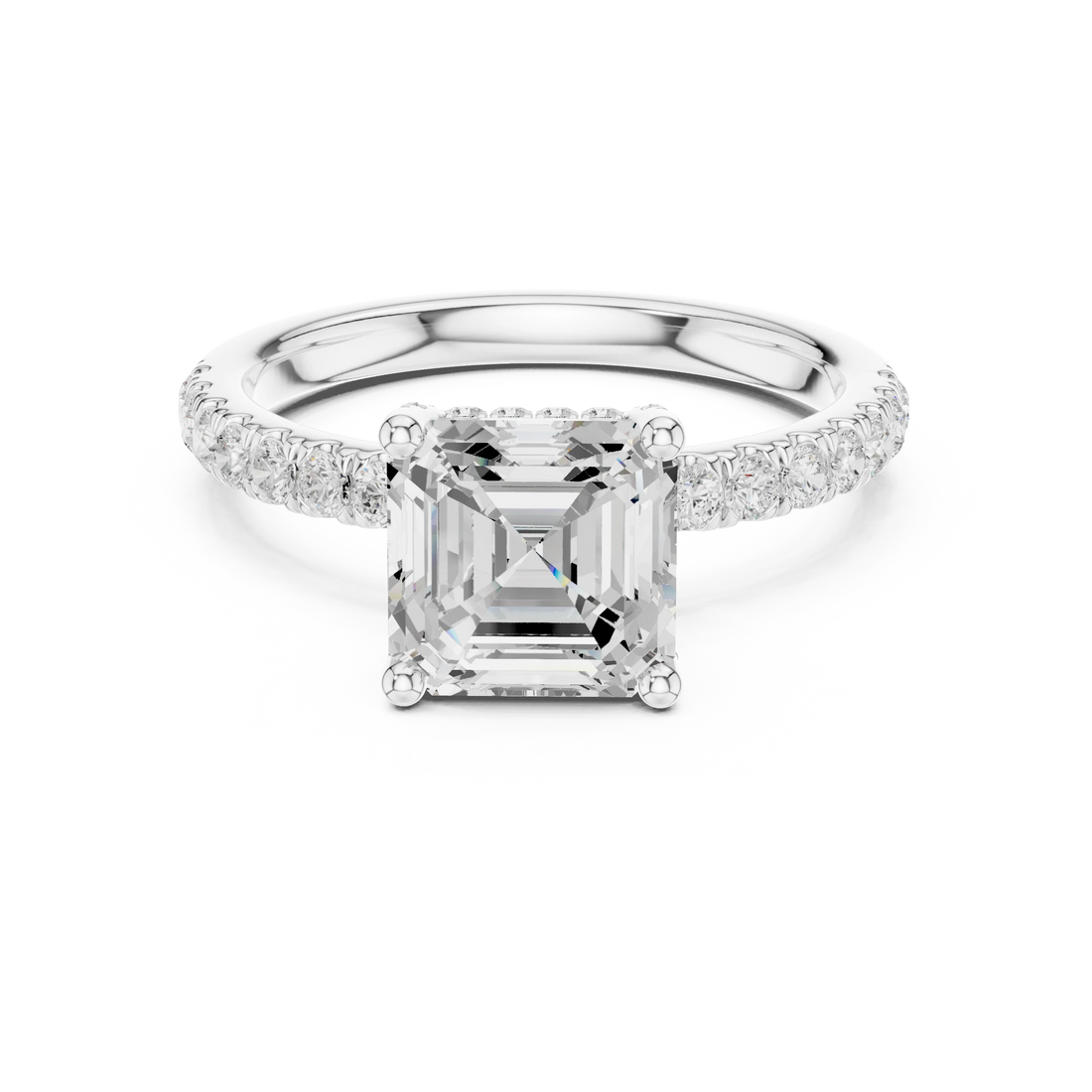 Asscher Diamond Engagement Ring With Pave Band