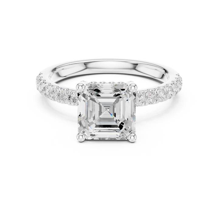 Asscher Diamond Engagement Ring With Pave Band