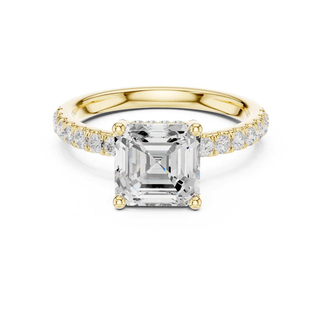 Asscher Diamond Engagement Ring With Pave Band