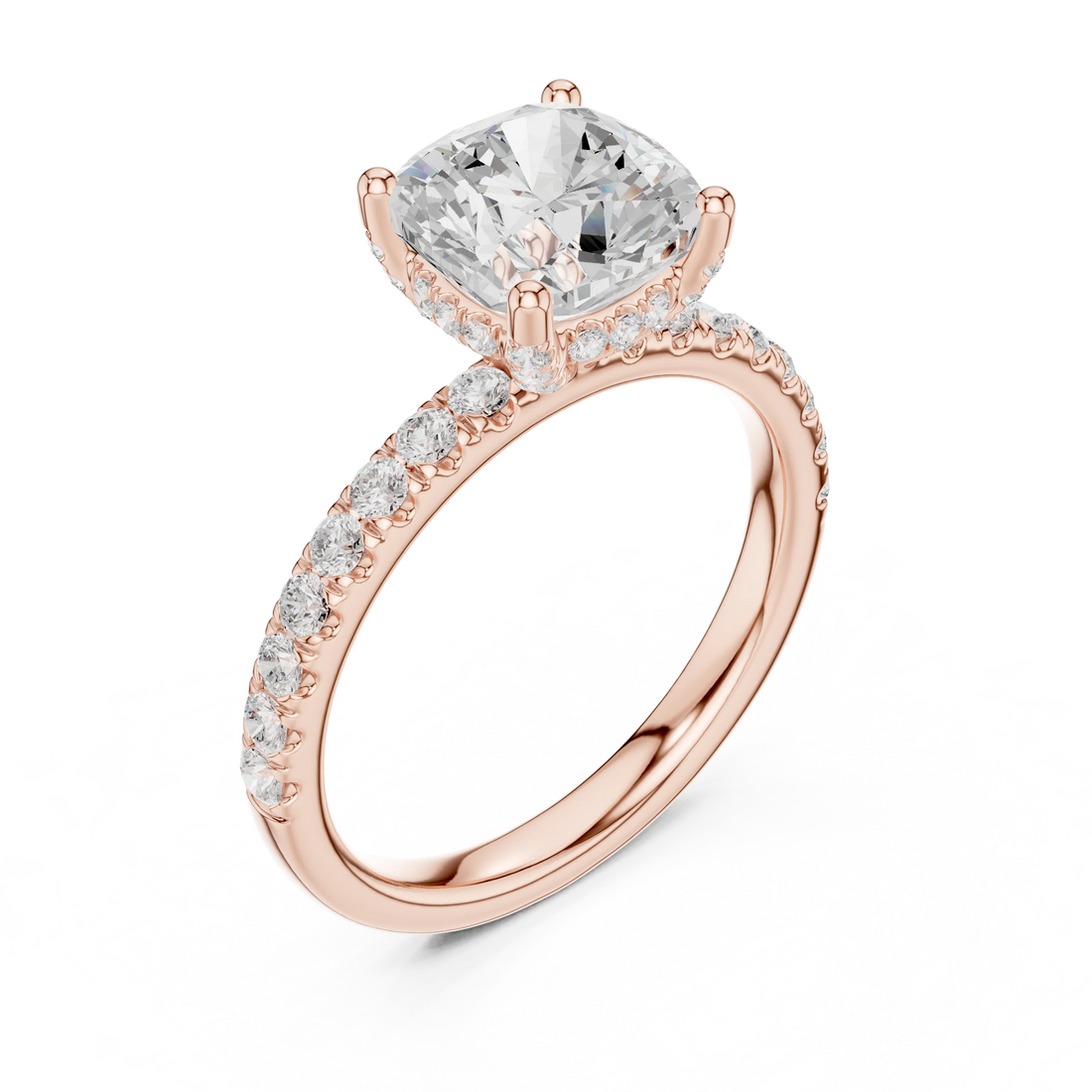 Cushion Diamond Engagement Ring With Pave Band