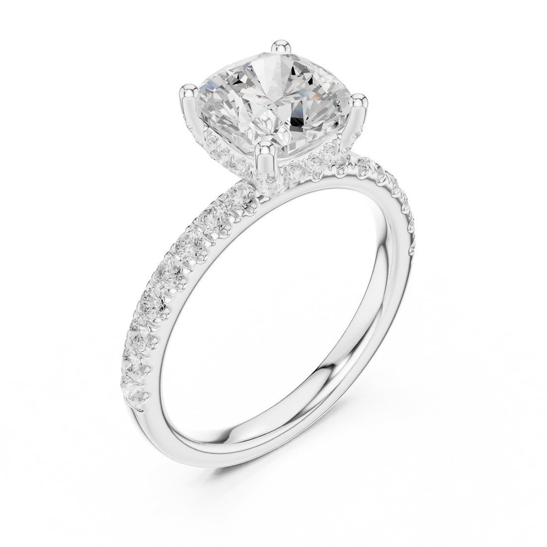 Cushion Diamond Engagement Ring With Pave Band
