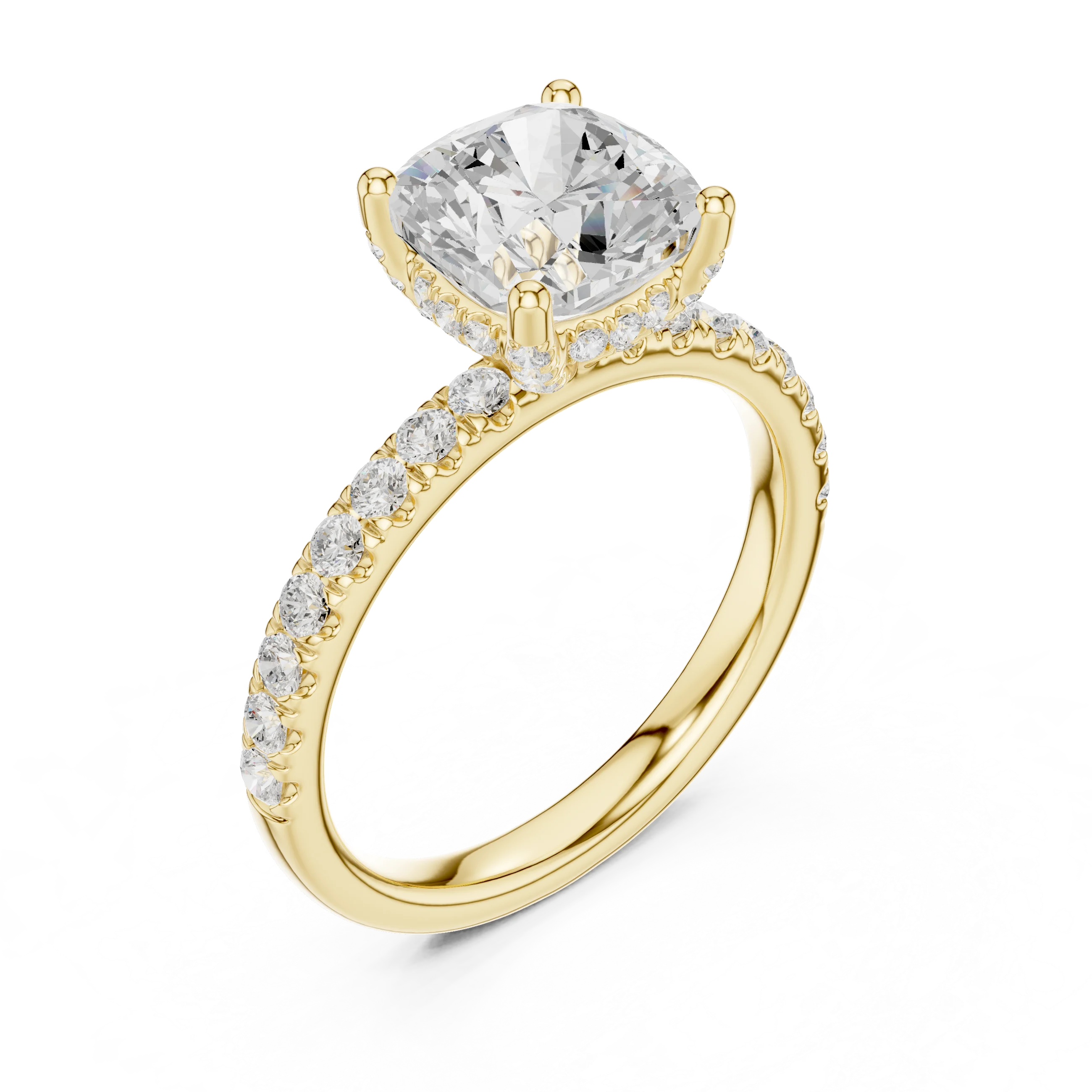 Cushion Diamond Engagement Ring With Pave Band