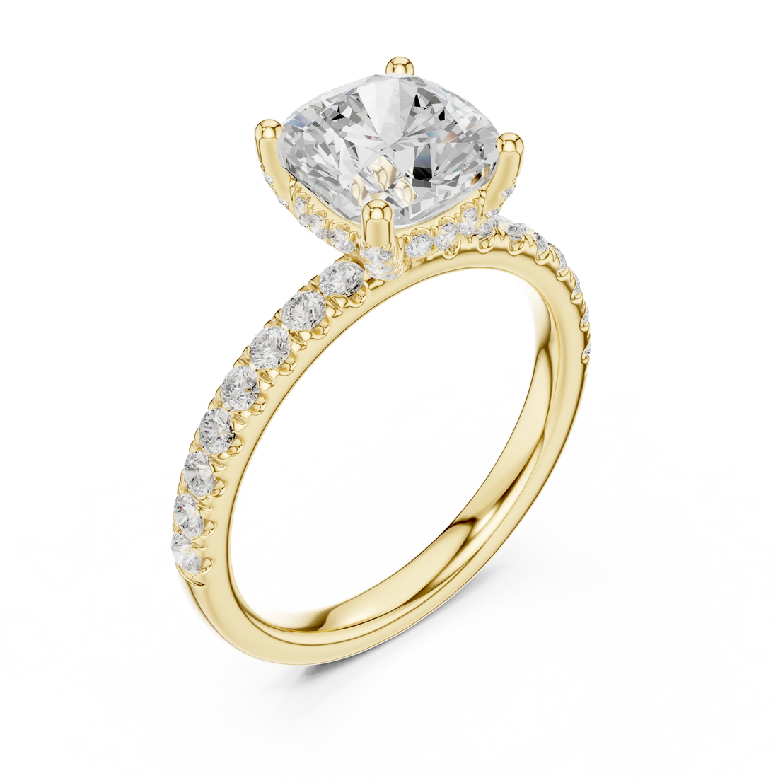 Cushion Diamond Engagement Ring With Pave Band
