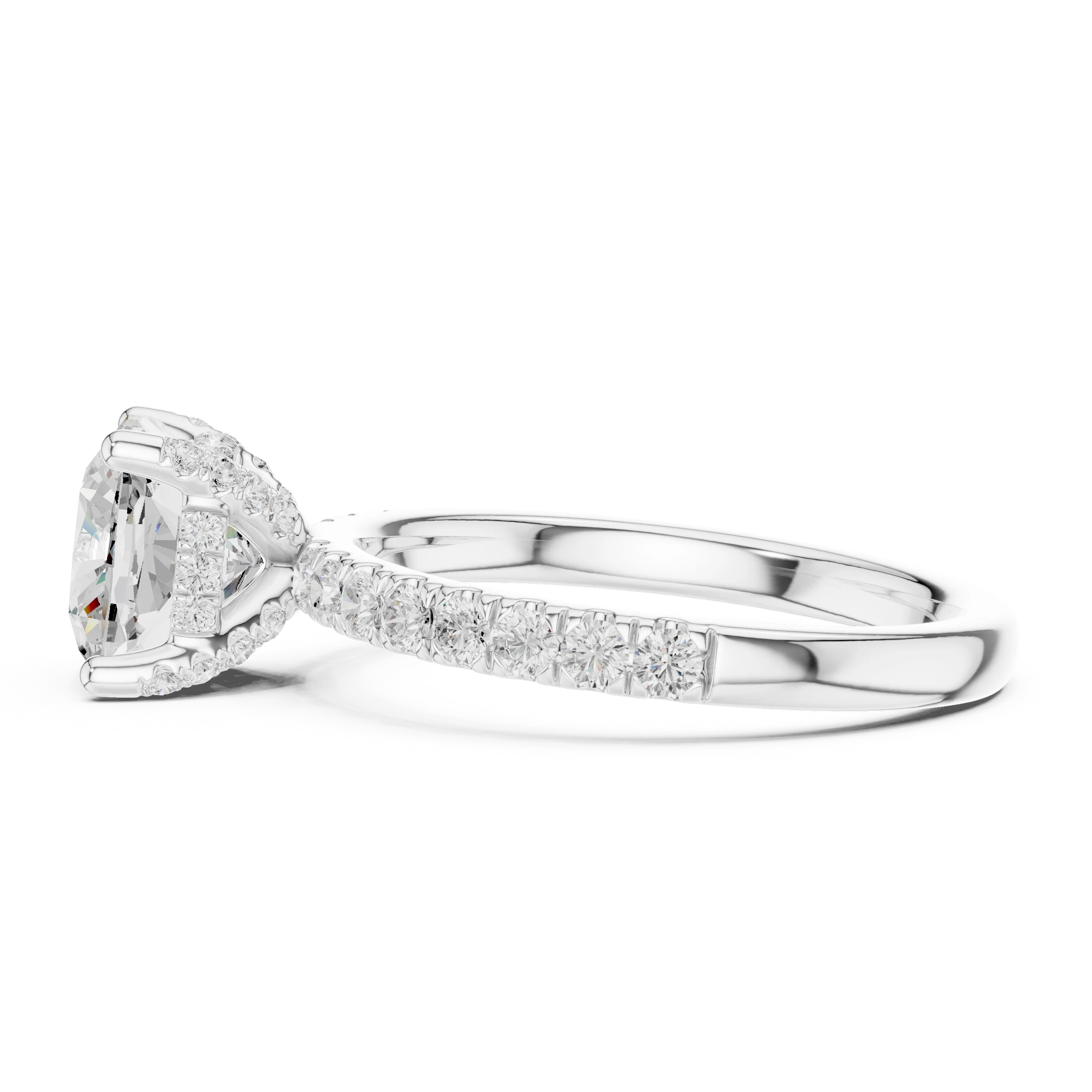 Cushion Diamond Engagement Ring With Pave Band