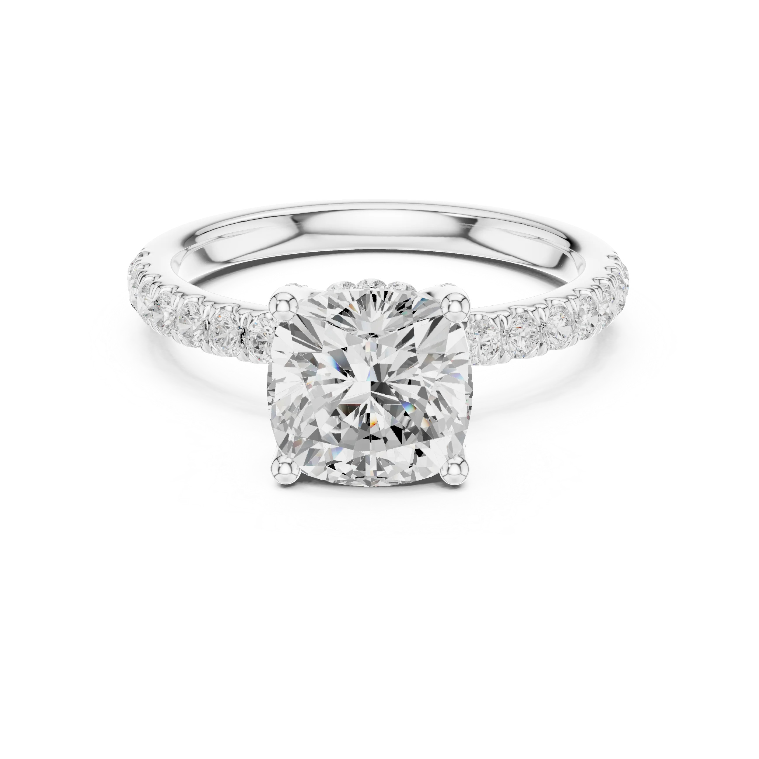Cushion Diamond Engagement Ring With Pave Band
