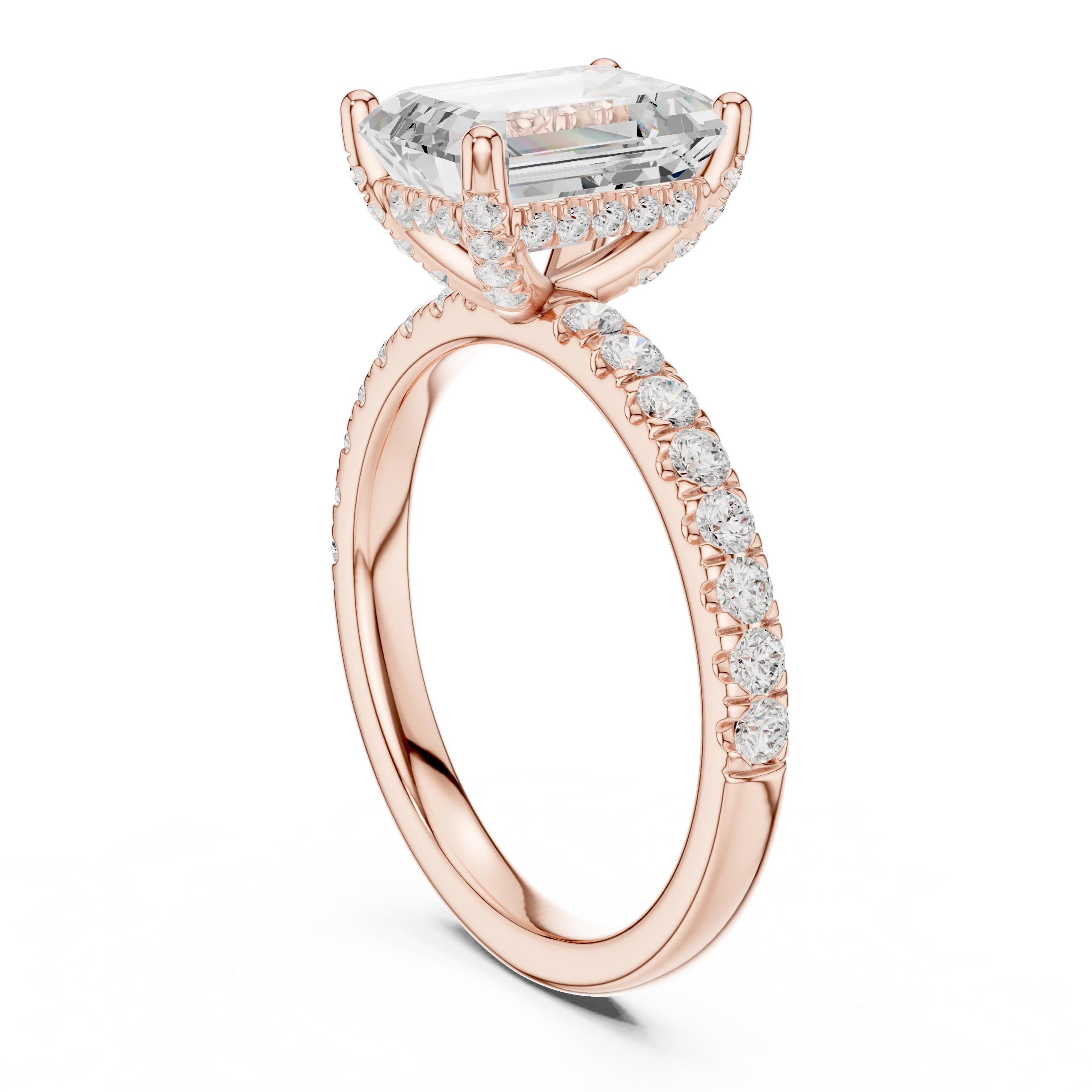 Emerald Diamond Engagement Ring With Pave Band