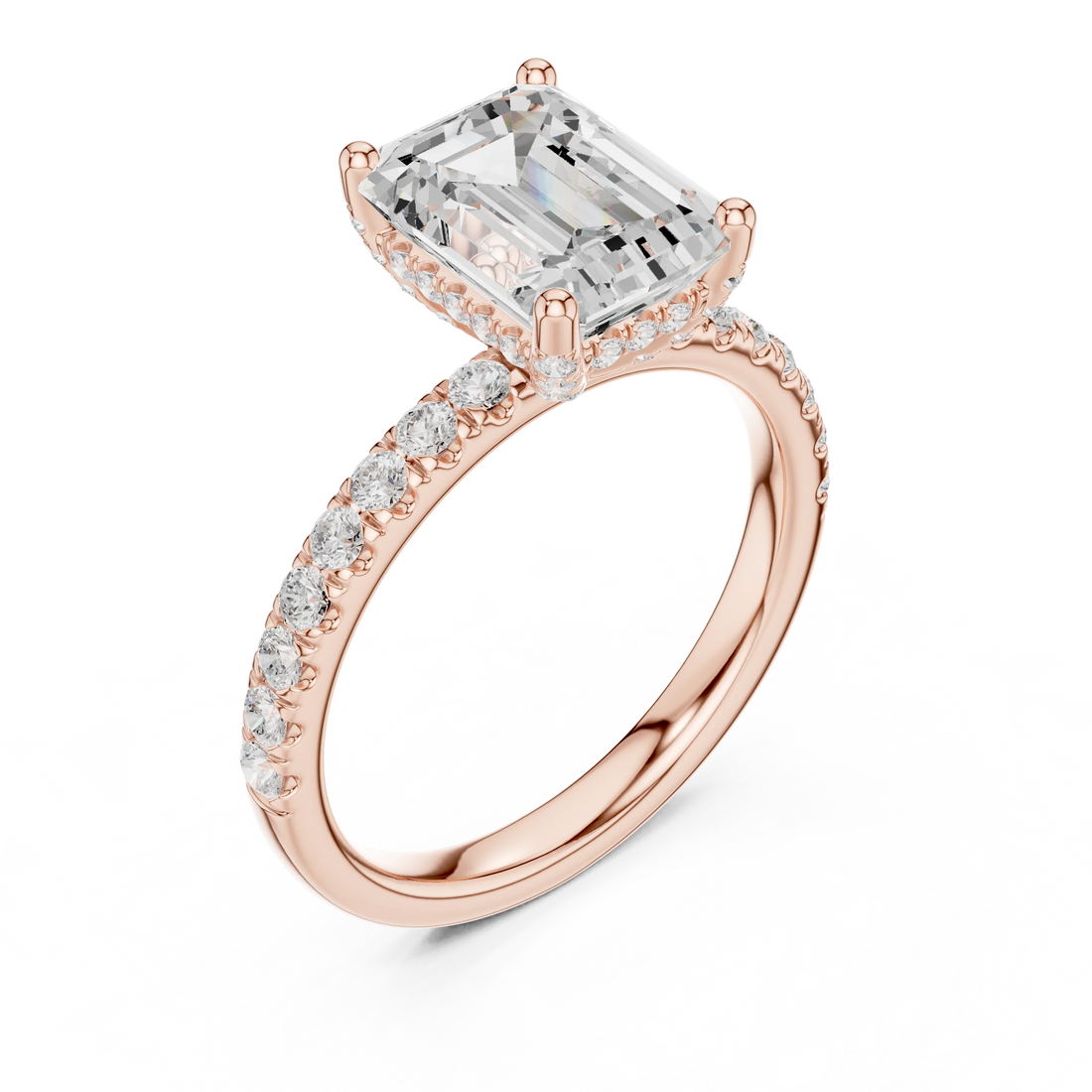Emerald Diamond Engagement Ring With Pave Band