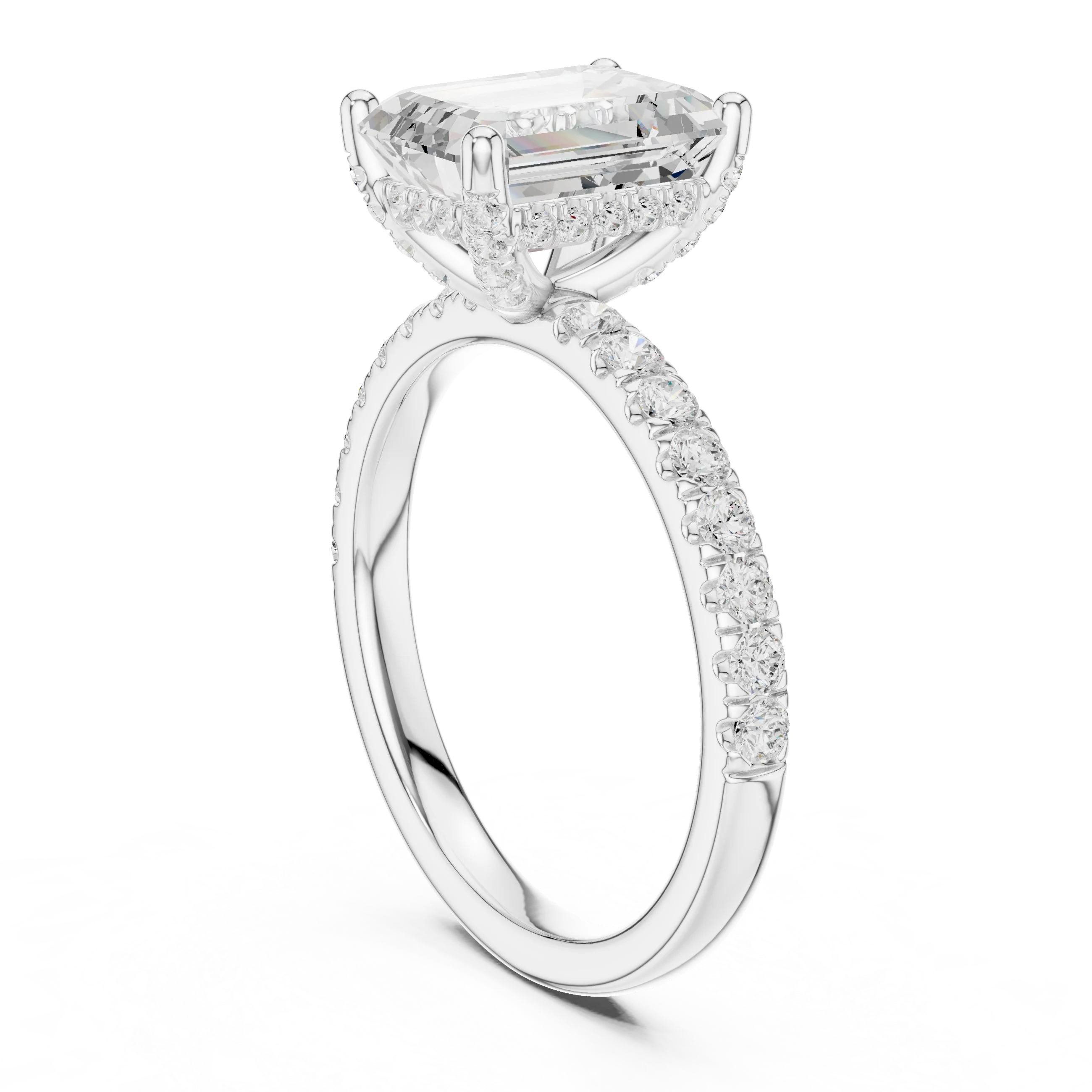 Emerald Diamond Engagement Ring With Pave Band