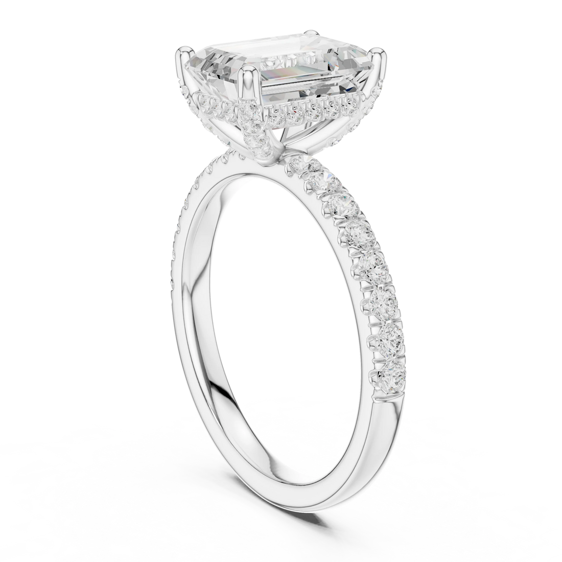 Emerald Diamond Engagement Ring With Pave Band