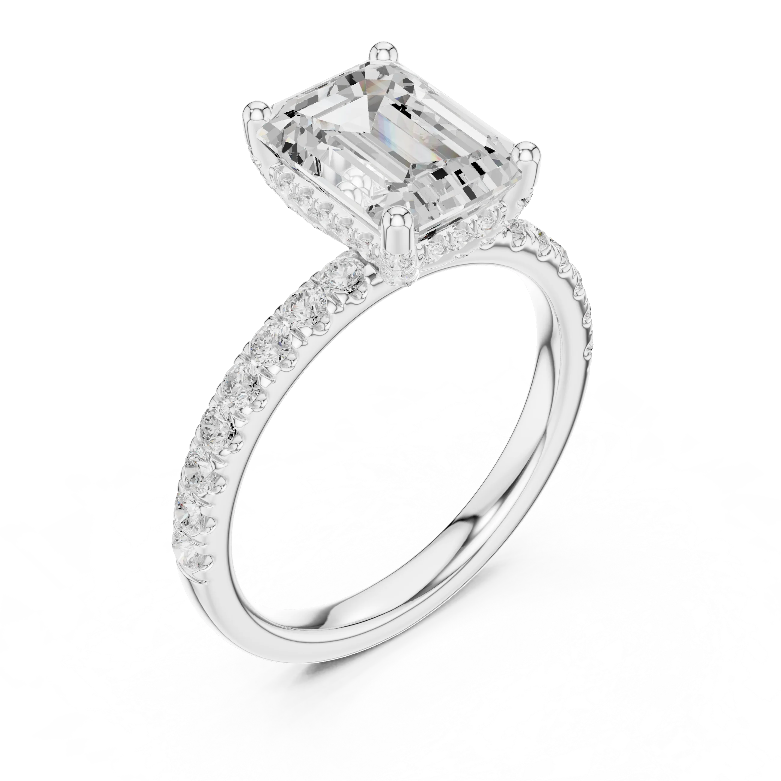 Emerald Diamond Engagement Ring With Pave Band