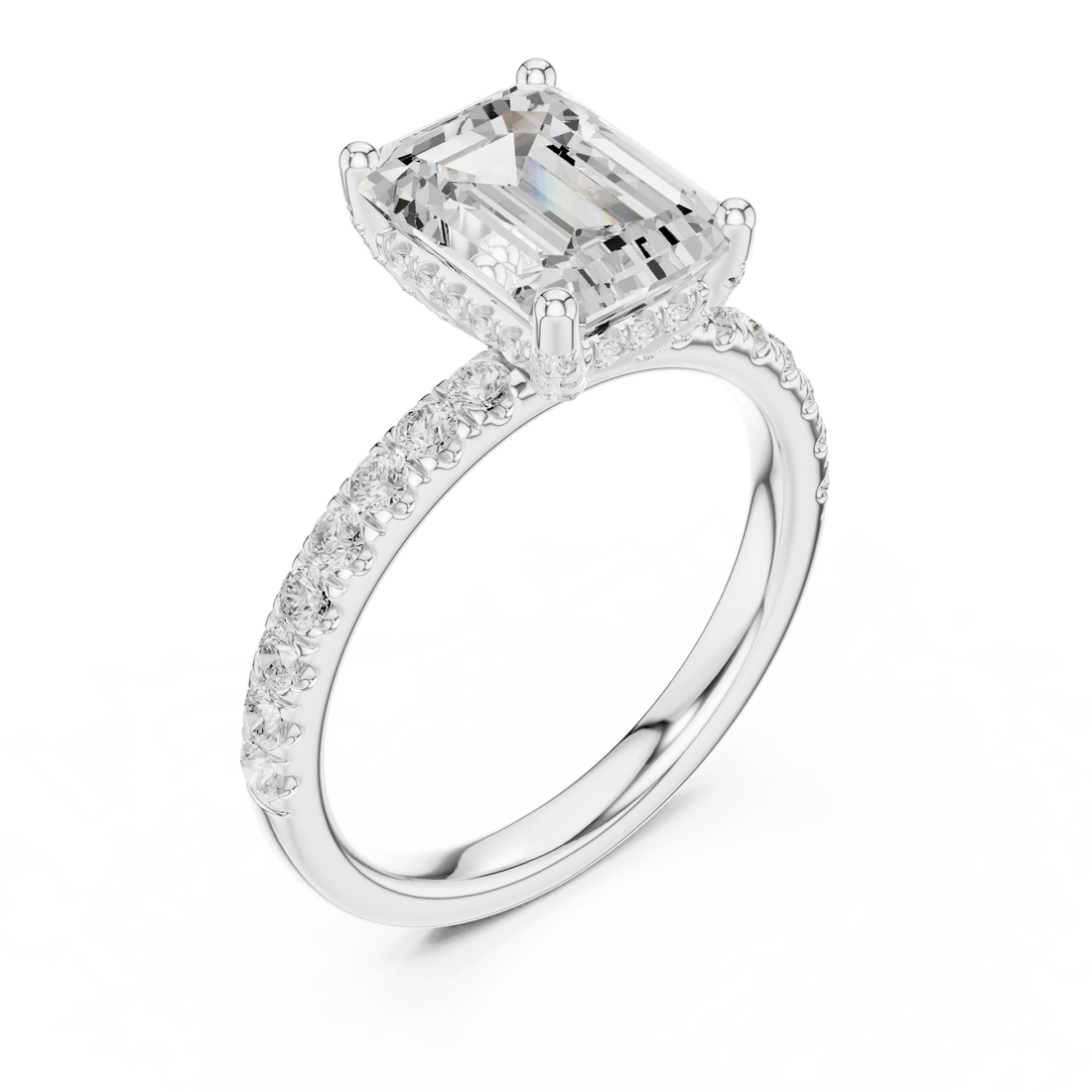 Emerald Diamond Engagement Ring With Pave Band