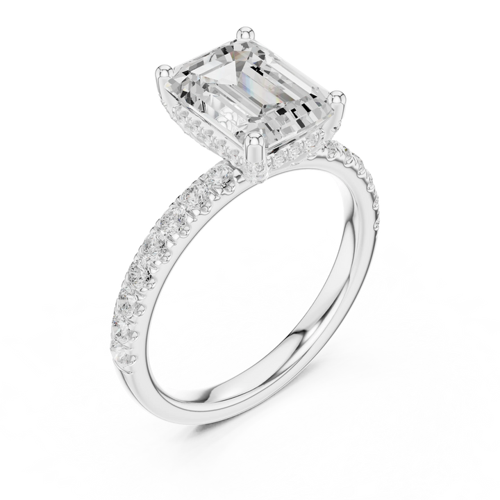 Emerald Diamond Engagement Ring With Pave Band