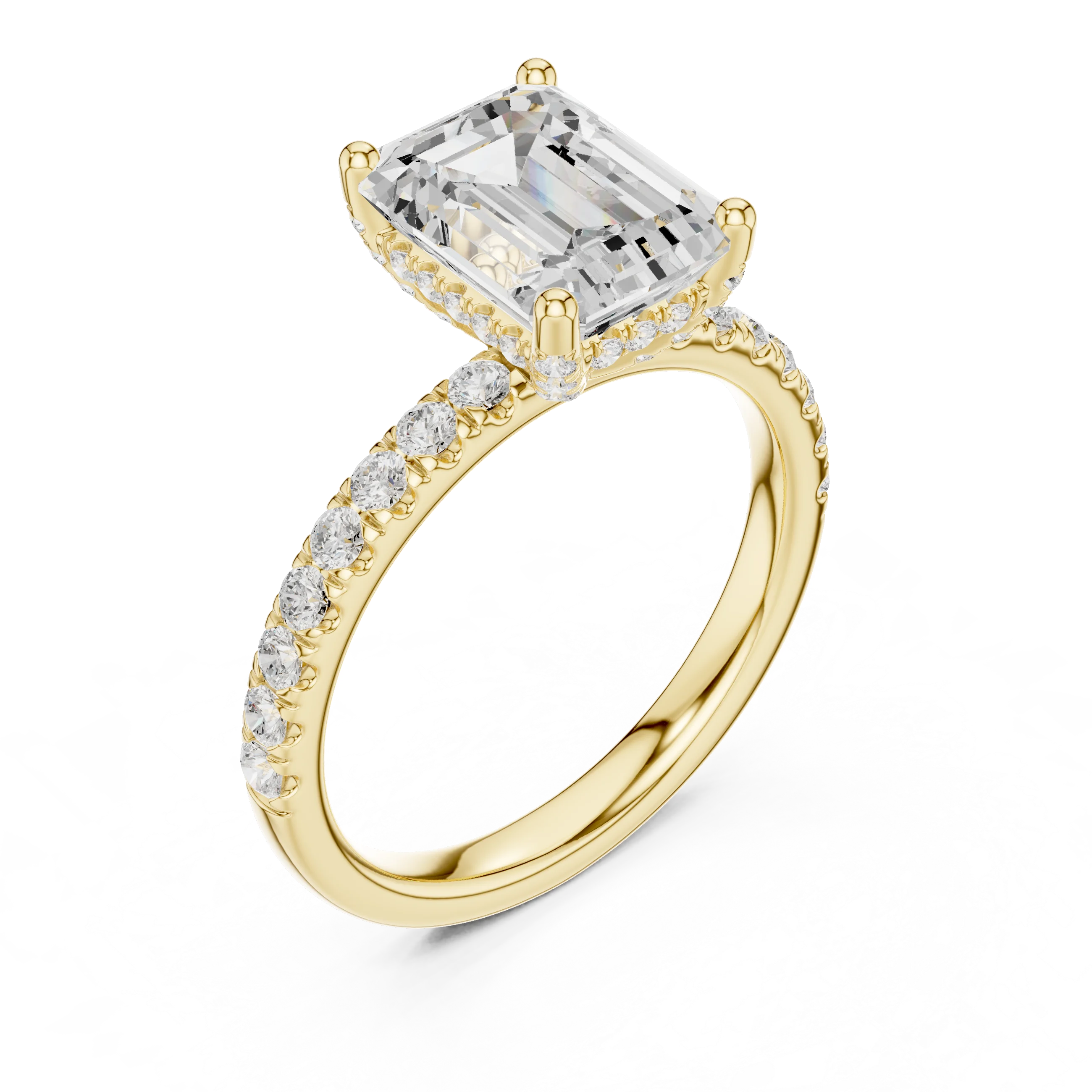 Emerald Diamond Engagement Ring With Pave Band