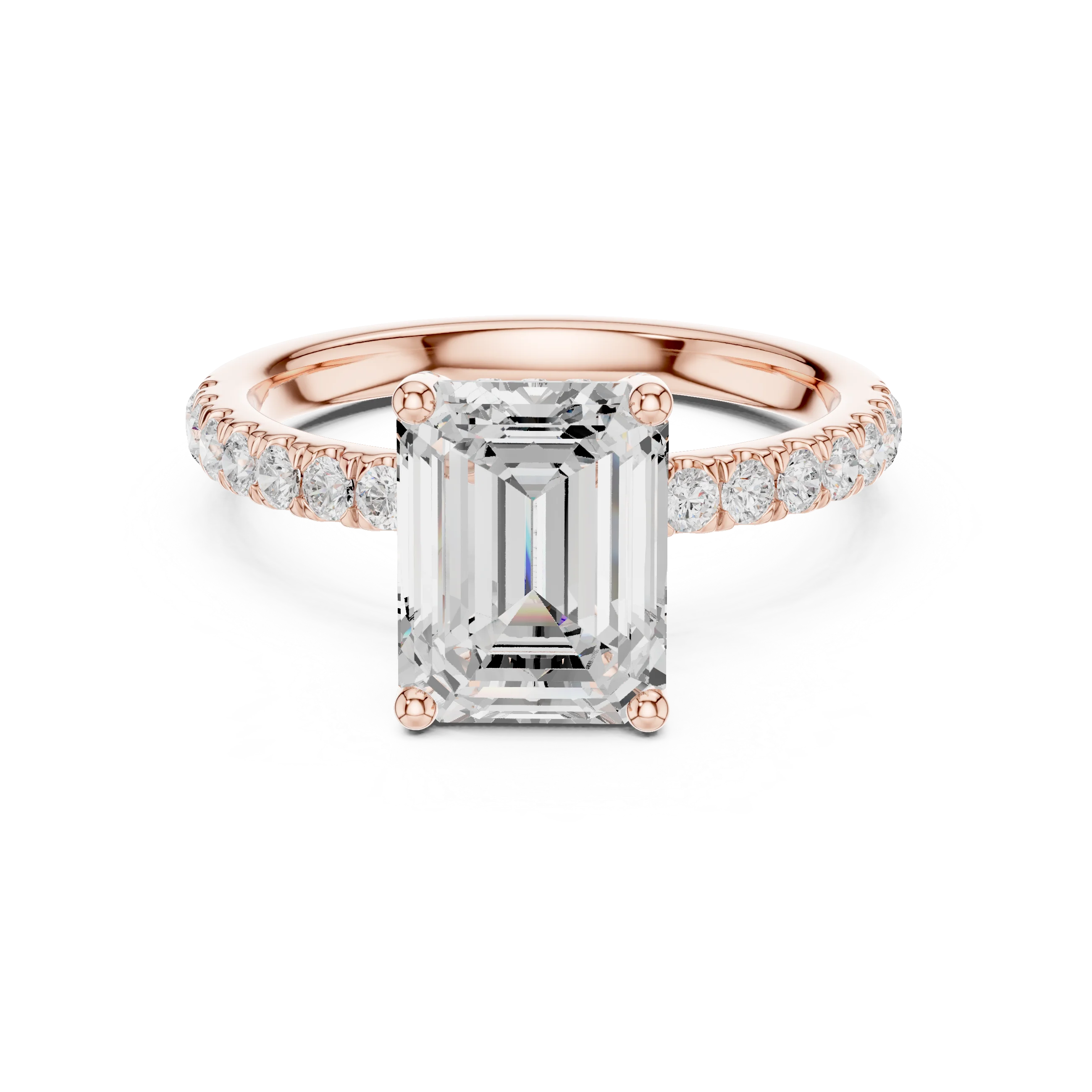 Emerald Diamond Engagement Ring With Pave Band