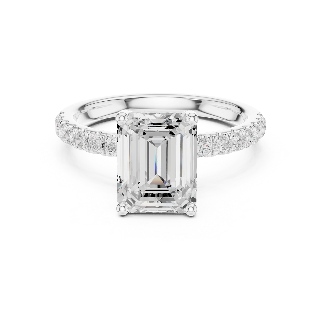 Emerald Diamond Engagement Ring With Pave Band
