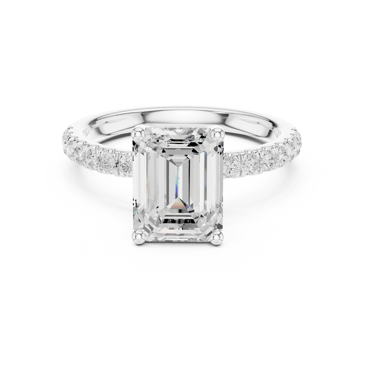 Emerald Diamond Engagement Ring With Pave Band