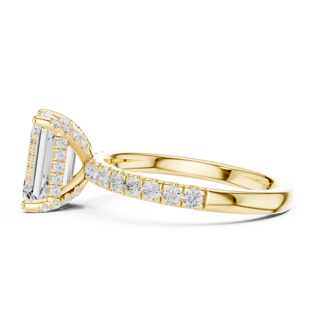 Emerald Diamond Engagement Ring With Pave Band