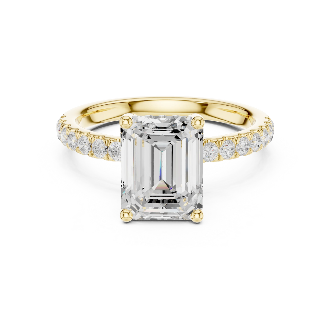 Emerald Diamond Engagement Ring With Pave Band