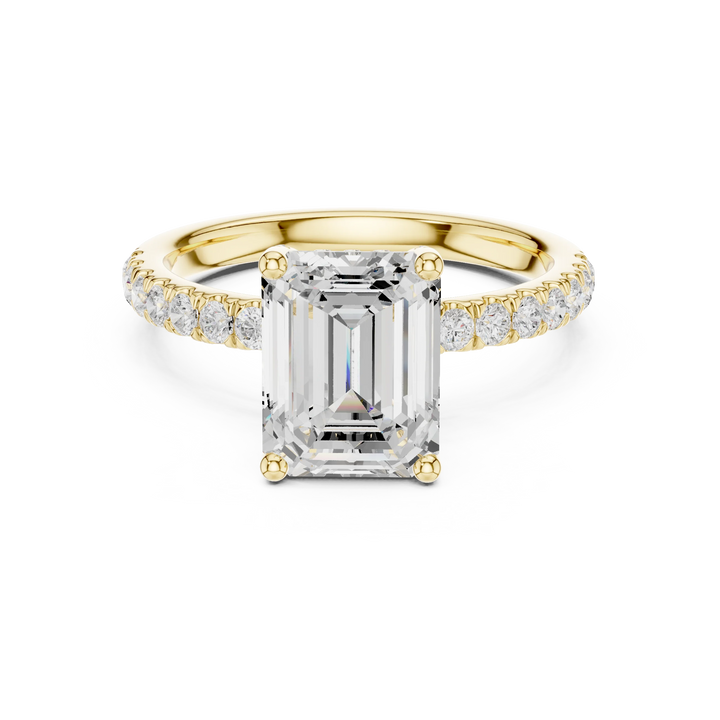 Emerald Diamond Engagement Ring With Pave Band
