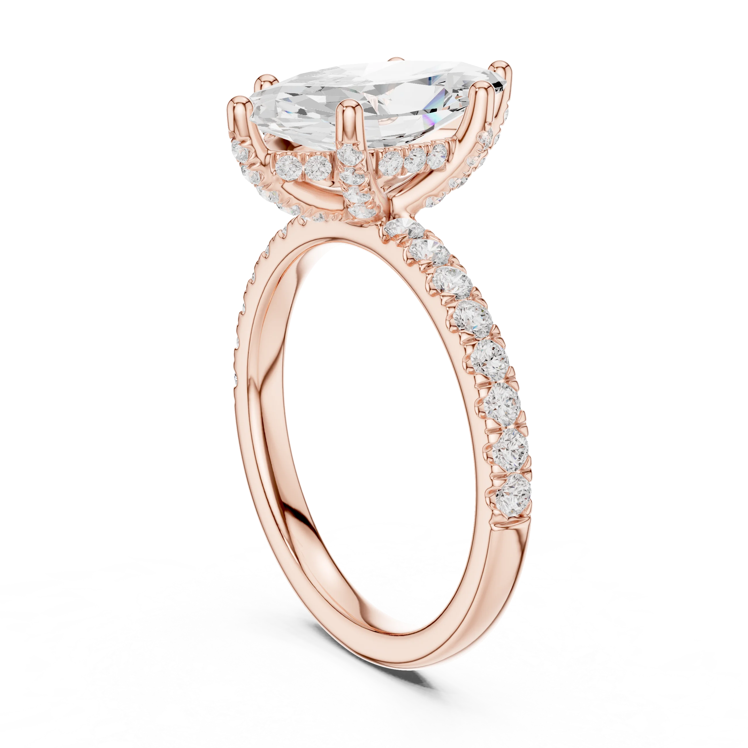 Marquise Diamond Engagement Ring With Pave Band