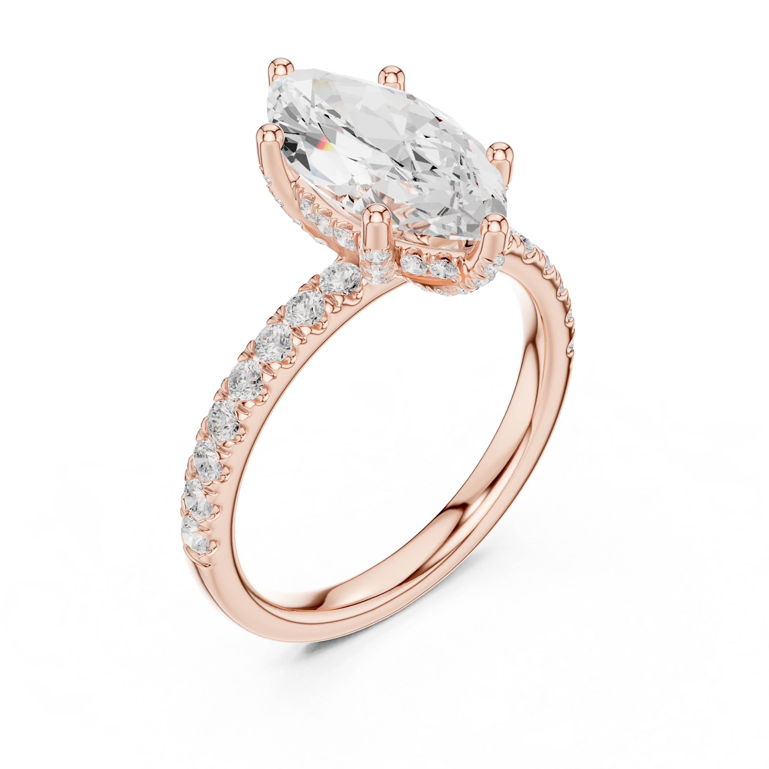 Marquise Diamond Engagement Ring With Pave Band