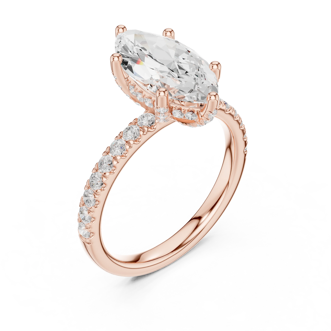 Marquise Diamond Engagement Ring With Pave Band