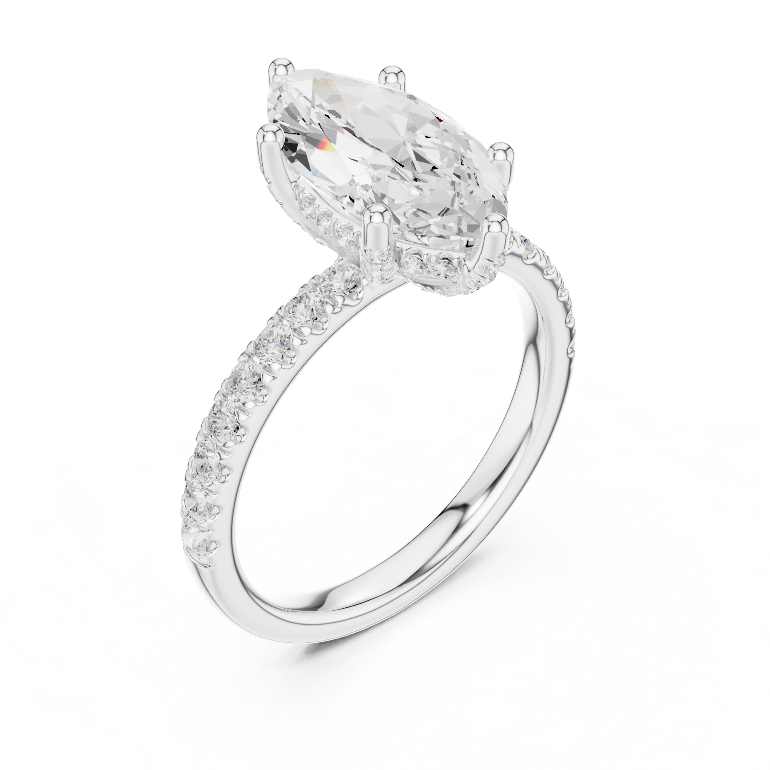 Marquise Diamond Engagement Ring With Pave Band