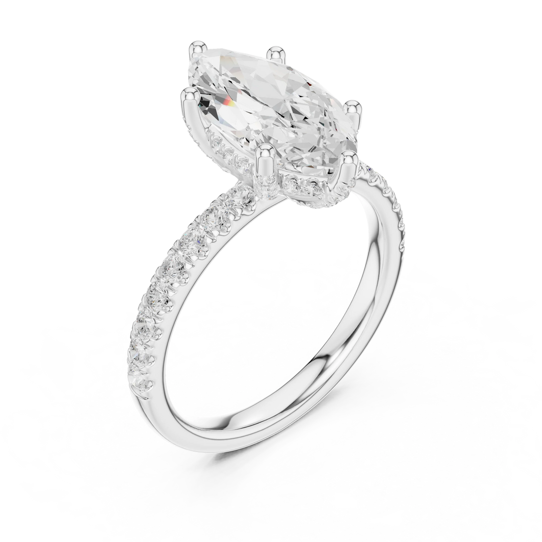 Marquise Diamond Engagement Ring With Pave Band
