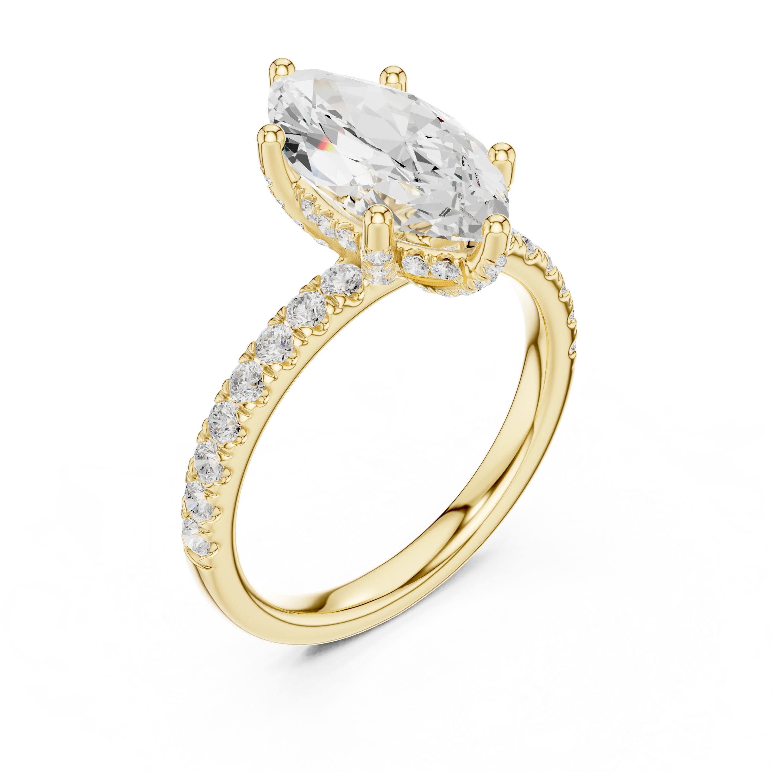 Marquise Diamond Engagement Ring With Pave Band