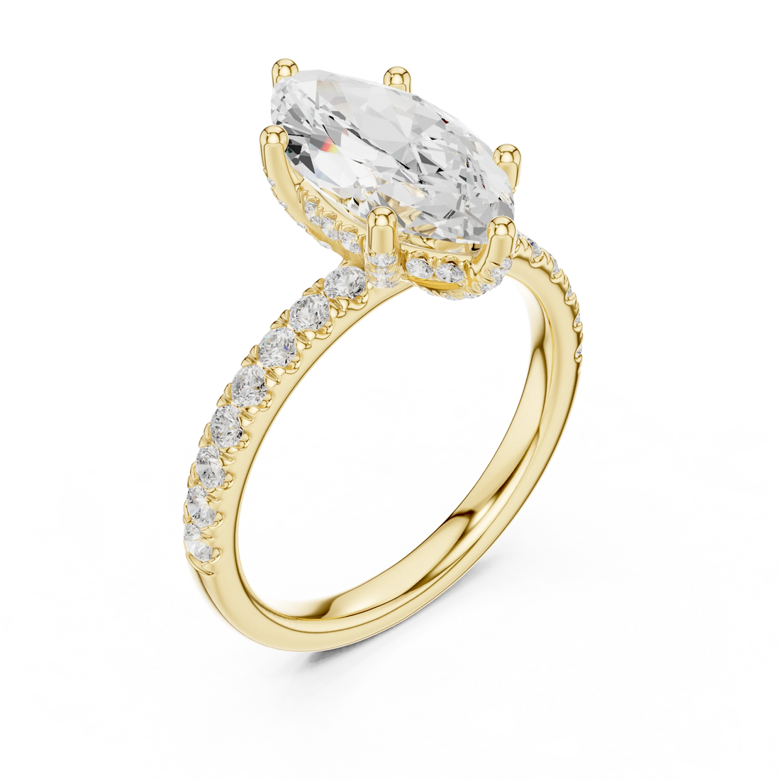 Marquise Diamond Engagement Ring With Pave Band