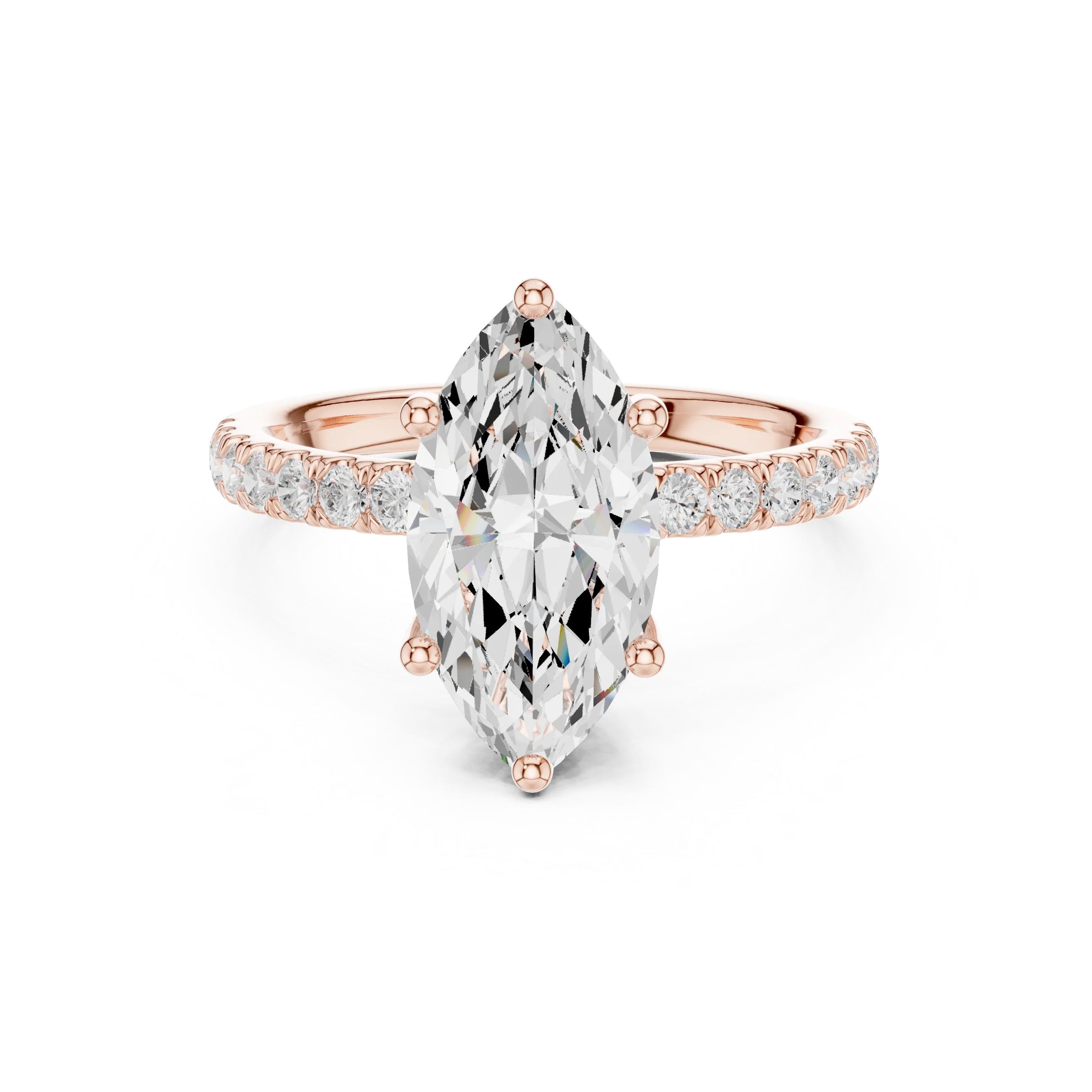 Marquise Diamond Engagement Ring With Pave Band