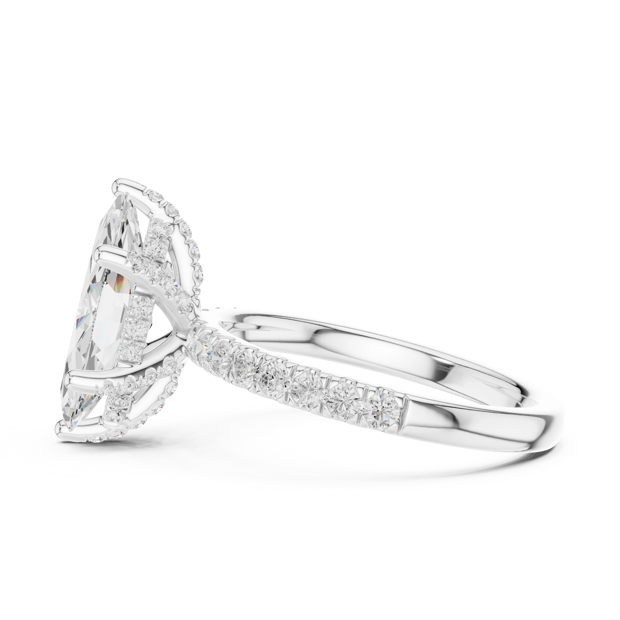 Marquise Diamond Engagement Ring With Pave Band