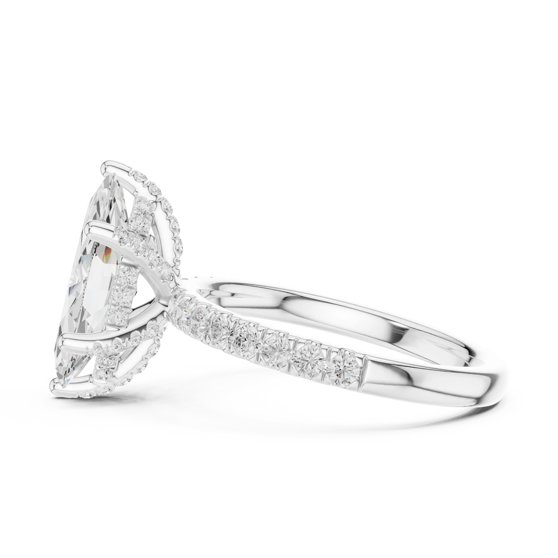 Marquise Diamond Engagement Ring With Pave Band