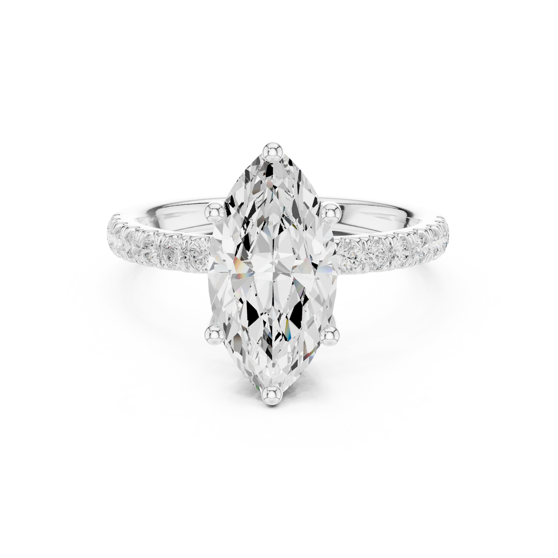 Marquise Diamond Engagement Ring With Pave Band