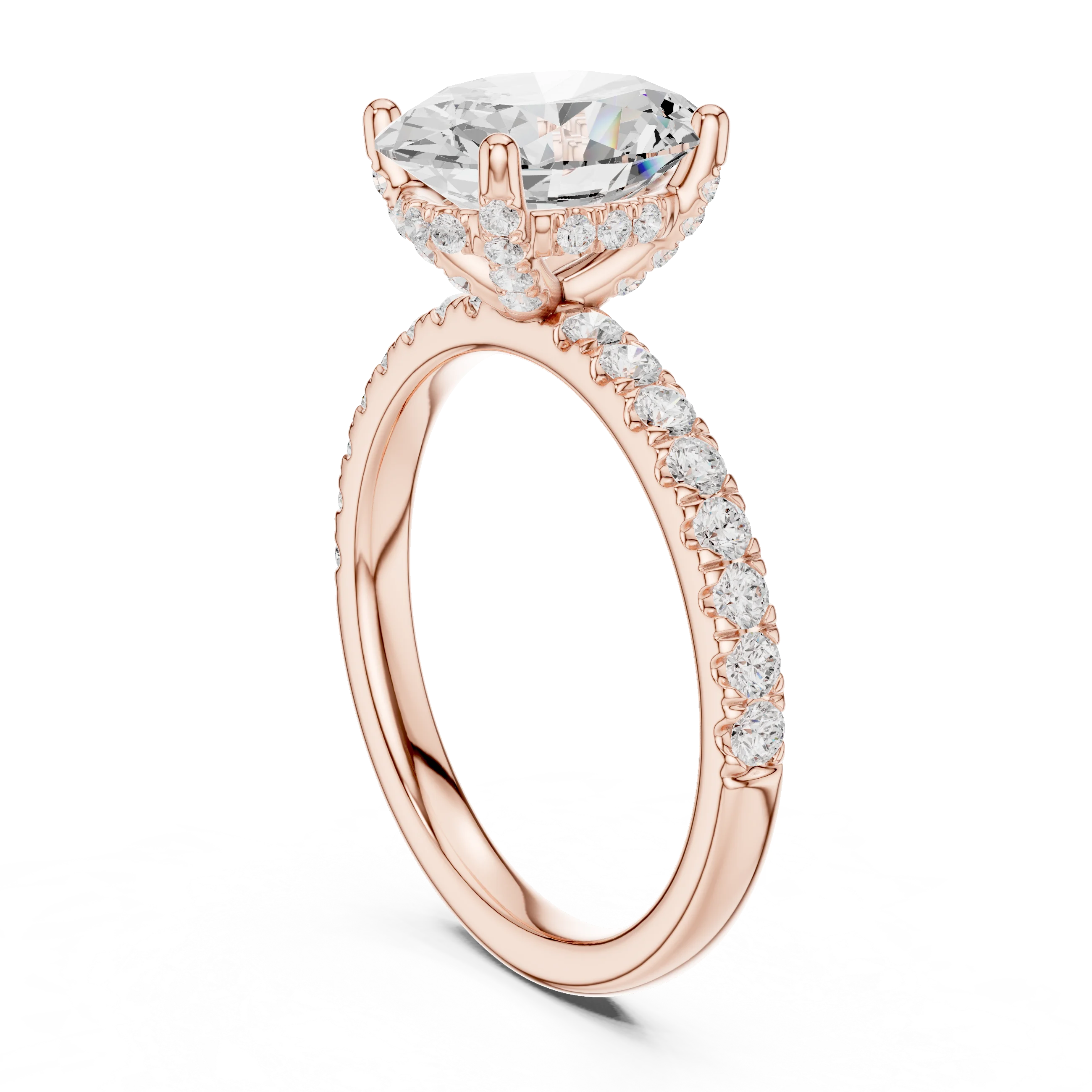 Oval Diamond Engagement Ring With Pave Band