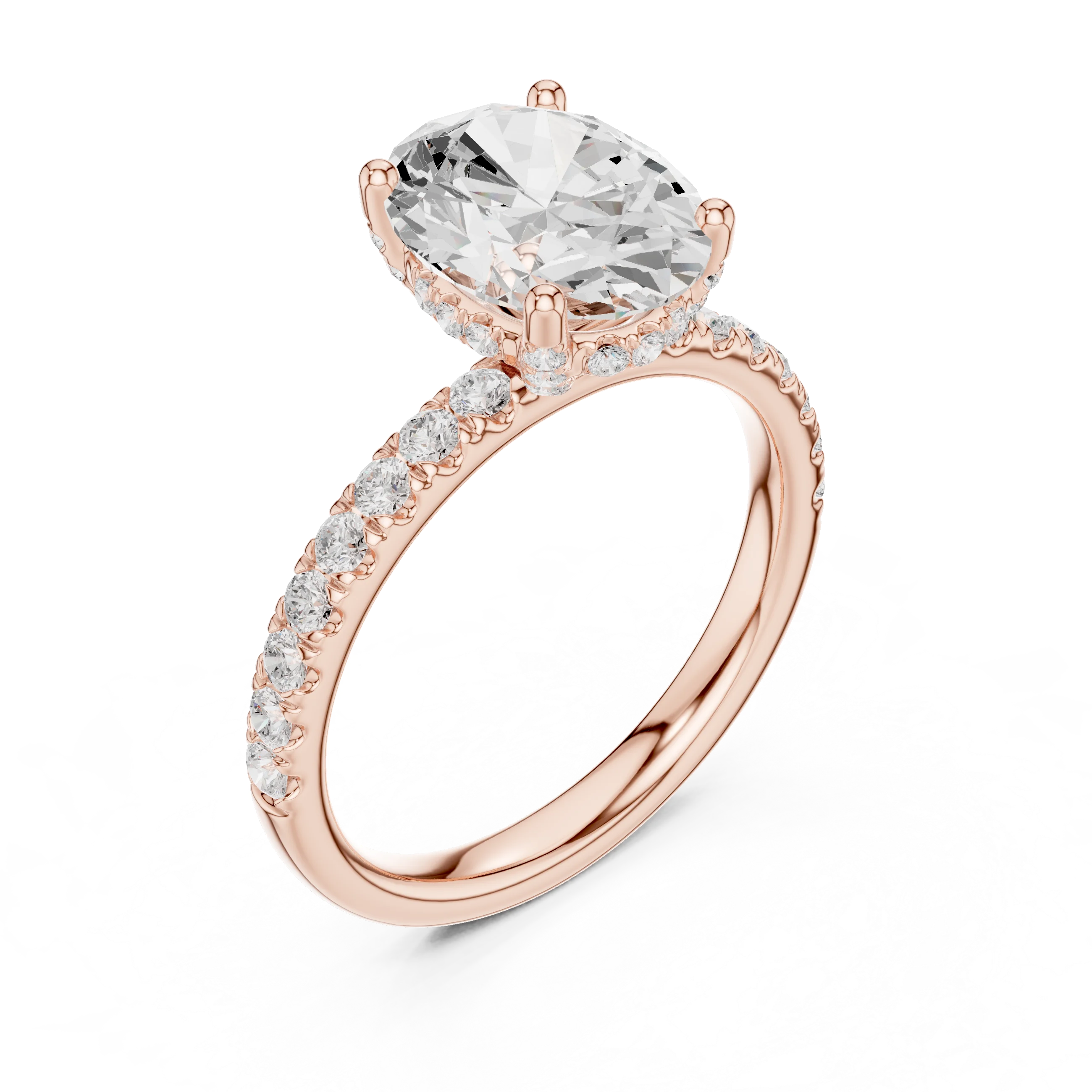 Oval Diamond Engagement Ring With Pave Band